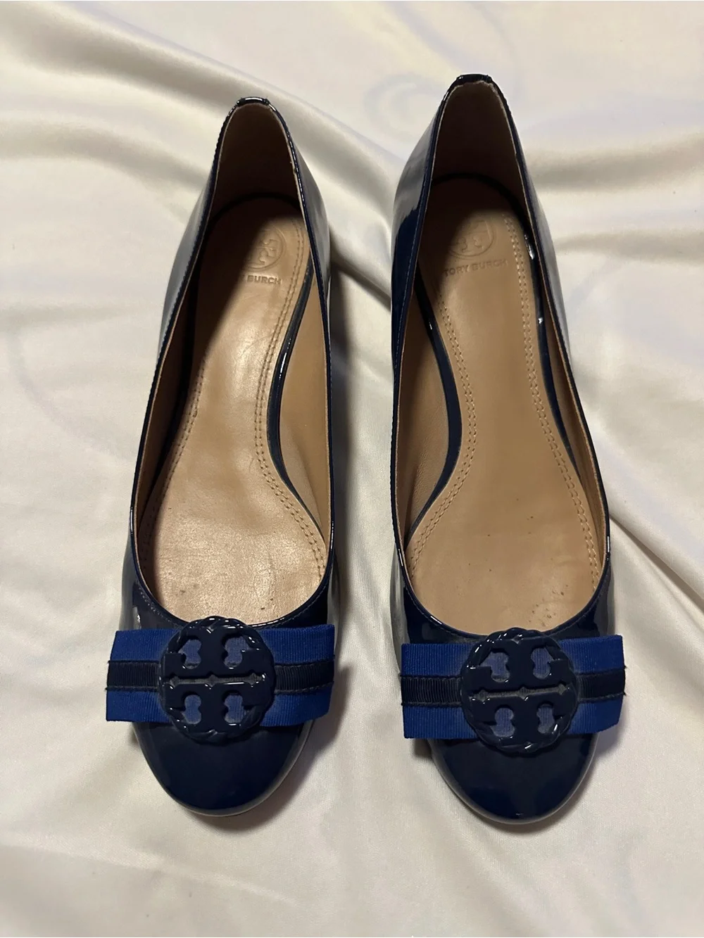 Tory Burch Navy Patent Leather Logo Ballet Flats size 9